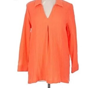Soft Surroundings Coral Split-V Tunic Top